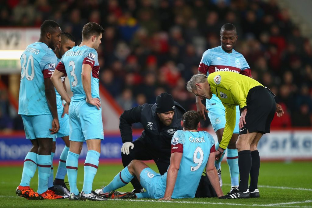 during the Barclays Premier League match between A.F.C. Bournemouth and West Ham United at Vitality Stadium on January 12, 2016 in Bournemouth, England.