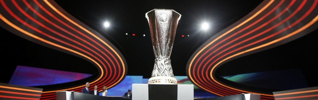 The UEFA Europa League trophy is seen on stage following the draw for the 2014/2015 UEFA Europa League soccer competition at Monaco's Grimaldi Forum in Monte Carlo