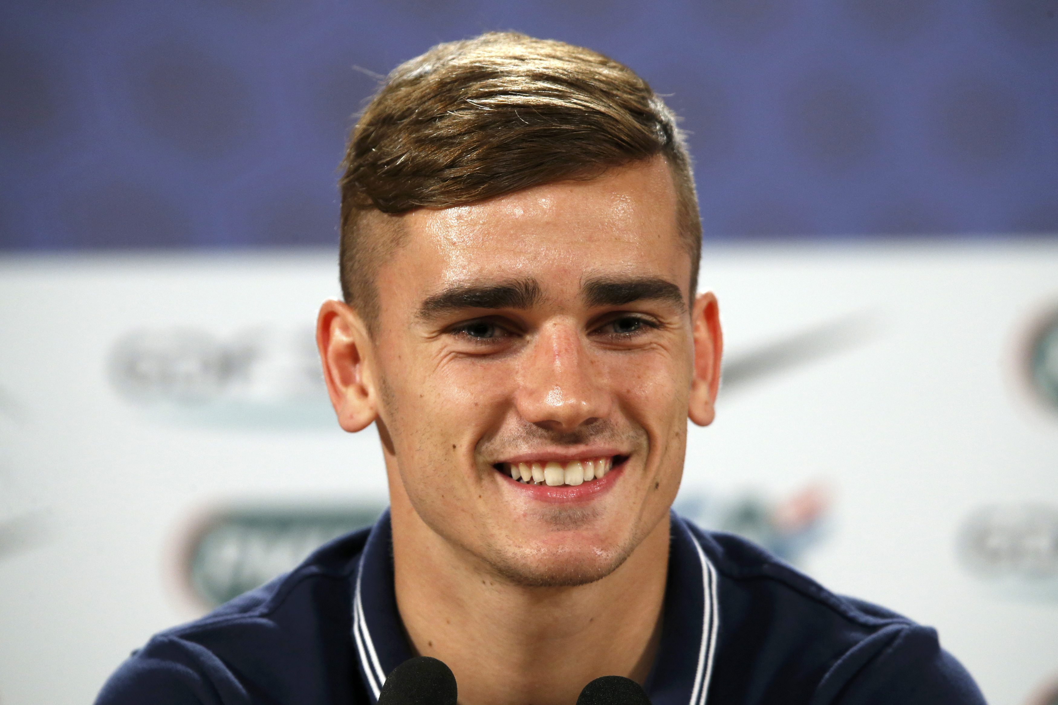 France's national soccer team player Antoine Griezmann attends a news conference at the theatre Pedro II at Ribeirao Preto